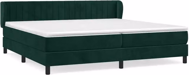 Letto Ibrido vidaXL con Giroletto a Molle e Materasso in Velluto Verde Scuro e Bianco L/P/H: 200 x 200 x 88 cm