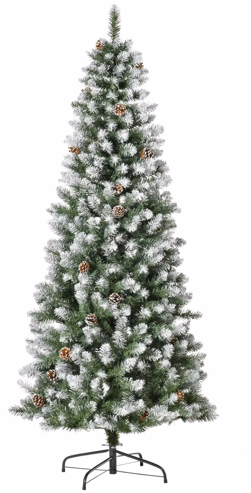 Albero di Natale artificiale, 630 rami, 37 pigne, cime innevate, ignifugo, 180 cm