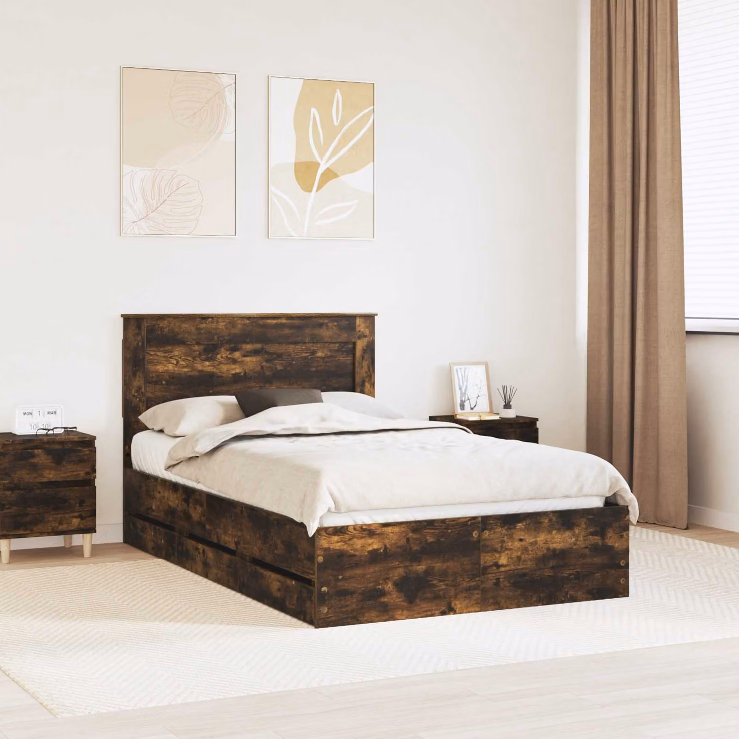 Struttura del letto con cassetto vidaXL in rovere fumé marrone L 120 x P 200 cm – 1