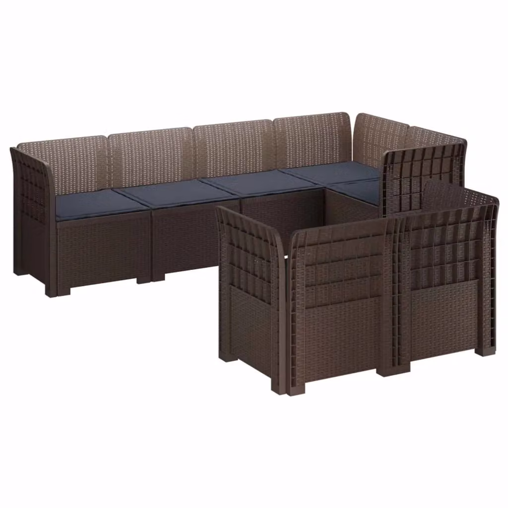 Set da giardino da 7 posti vidaXL in polyrattan con cuscini imbottiti e coperture rimovibili, resistente ai raggi UV, marrone e grigio – 2