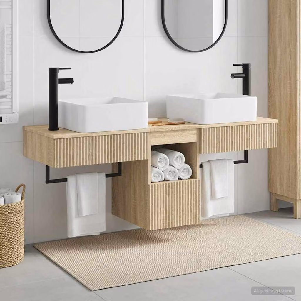 Set di mobili per il bagno moderno vidaXL in 3 pezzi color marrone con vanità sospesa