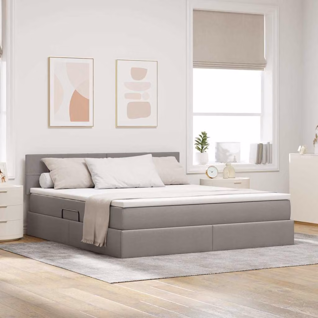 Letto con contenitore e illuminazione LED vidaXL in tessuto beige o grigio con porta USB, L/P/H: 160 x 200 x 204 cm – 1