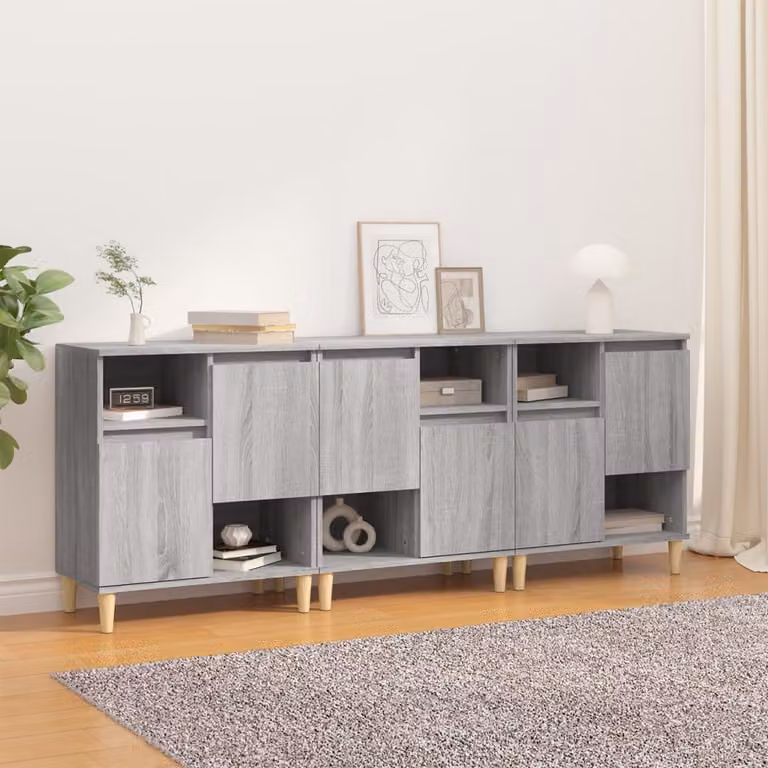 Set di 3 credenze vidaXL in legno multistrato e MDF, colore Grigio Sonoma, L 60 cm x P 35 cm x H 70 cm