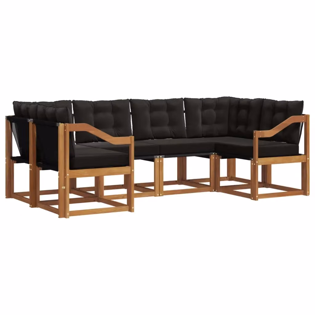 Set di divani da esterno a L vidaXL in legno di acacia e textilene, colore marrone e nero, composto da 6 pezzi con cuscini inclusi – 2
