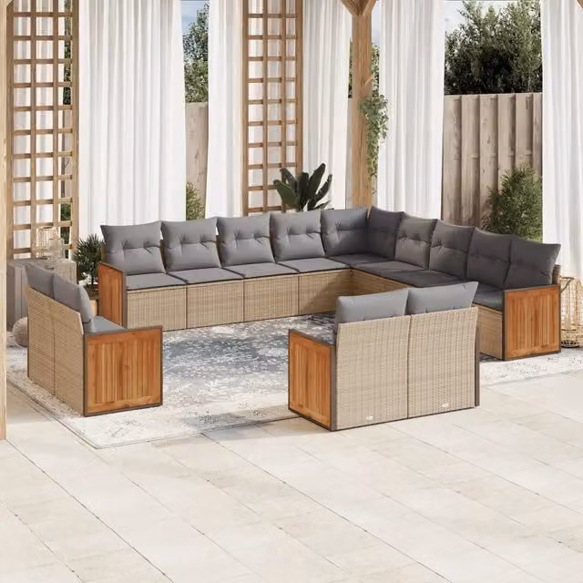 Set Divano da Giardino a Forma di U VIDAXL in Polyrattan con 13 Cuscini Beige e Grigio – 1