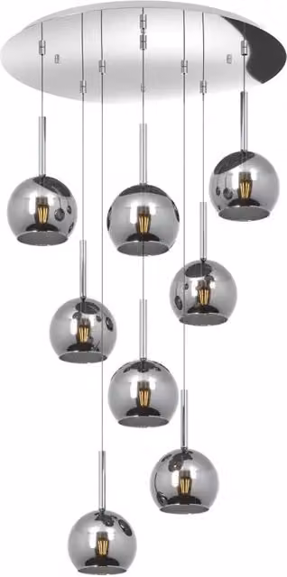 Lampadario Sospeso Contemporaneo Top Light in Metallo Cromo e Vetro Trasparente con 8 Luci E27