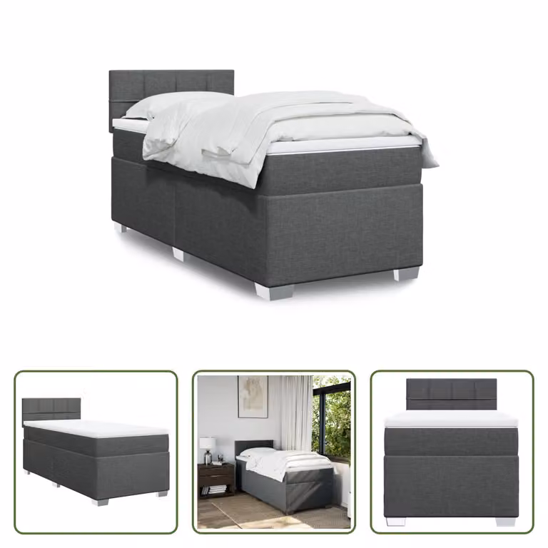 The Living Store Letto a molle con materasso grigio scuro 80x200 cm in tessuto