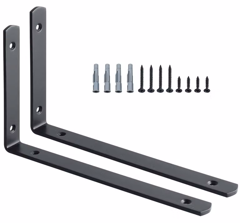 Angolo di fissaggio in acciaio inossidabile, 2 pezzi, colore nero, dimensioni 250x146 mm, finitura opaca, capacità di carico 15 kg