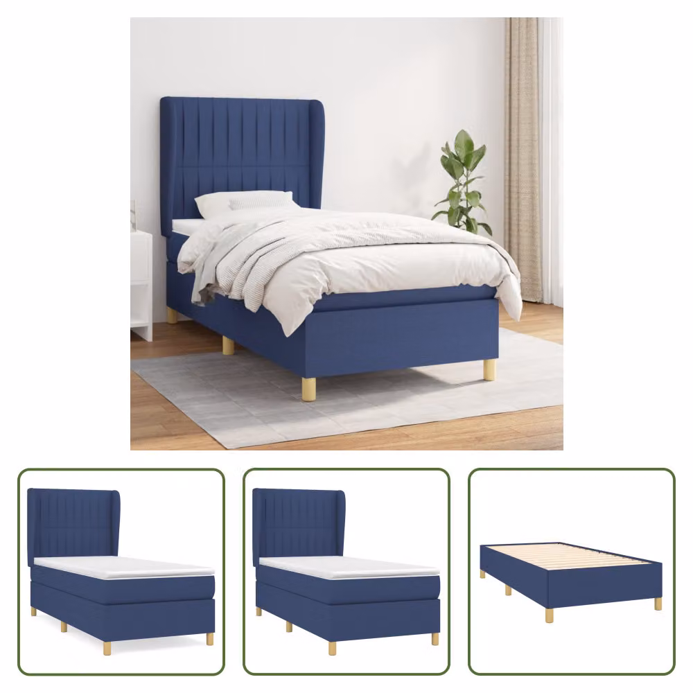 The Living Store Letto a molle con materasso Blu 80x200 cm in tessuto