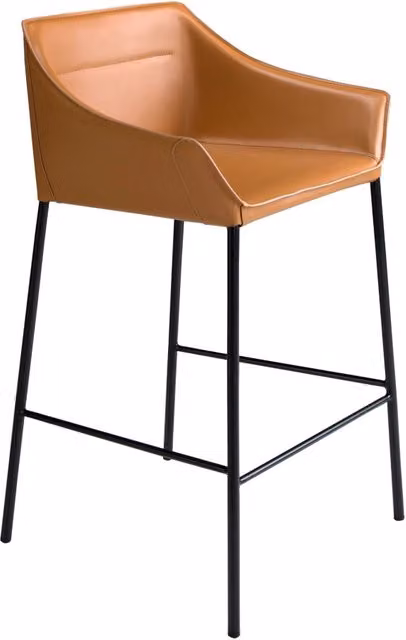 Sgabello moderno Angel Cerdá in similpelle marrone e nero con struttura in metallo e plastica, H: 92 cm, L: 55 cm, P: 55 cm