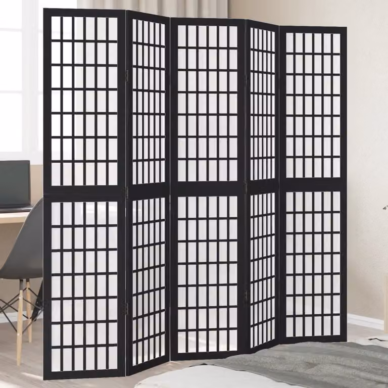 Divisorio Ambienti vidaXL con 5 Pannelli in Legno Massello di Paulownia Nero H: 180 cm x L: 180 cm