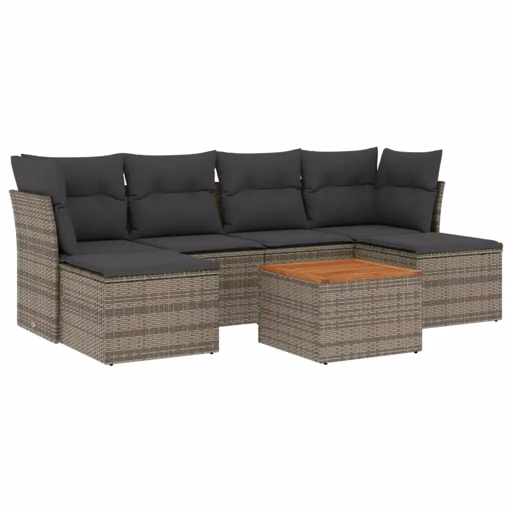 Set di divani da giardino vidaXL in polyrattan grigio con 7 pezzi, compresi cuscini e tavolino da esterno – 2