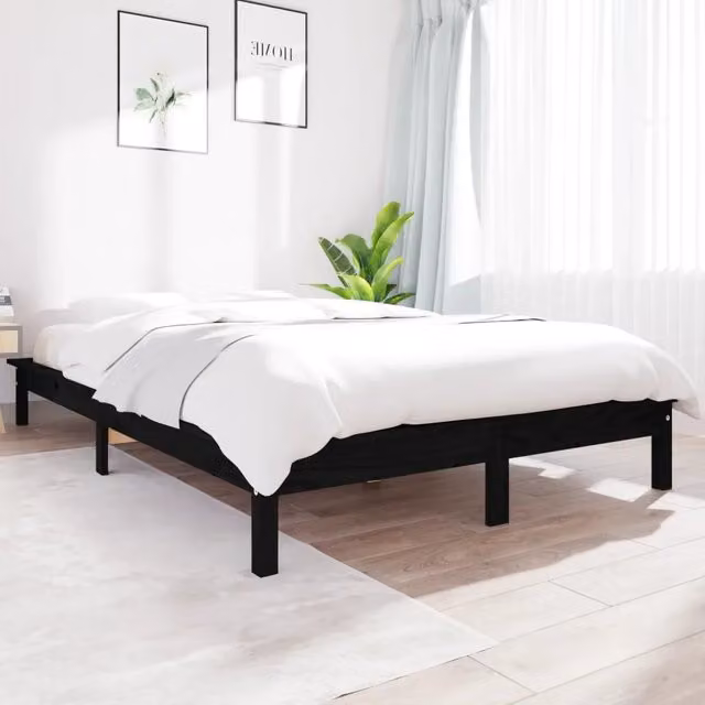 Letto Giroletto vidaXL in Legno Massello di Pino Nero L 140 x P 190 cm