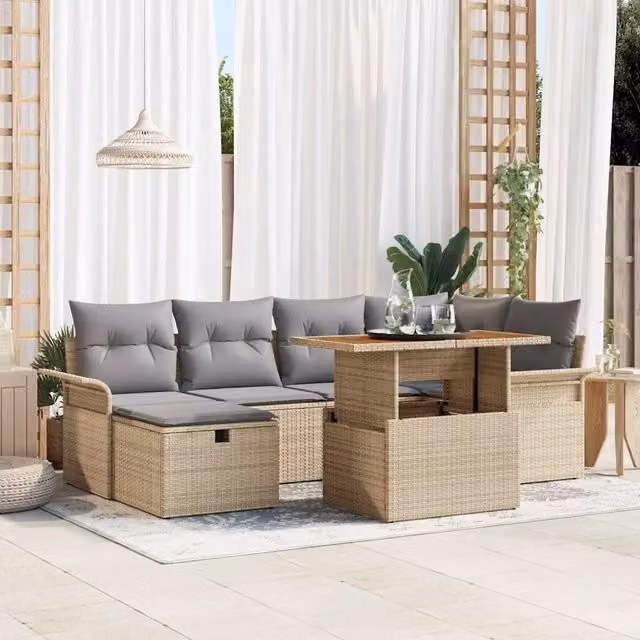 Set Divano da Giardino 7 pz Beige polyrattan 3361245