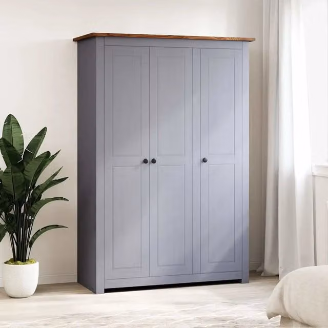 Armadio a 3 Ante vidaXL in Pino Panama Grigio con Ripiani e Appendiabiti L: 118 cm, P: 50 cm, H: 171,5 cm