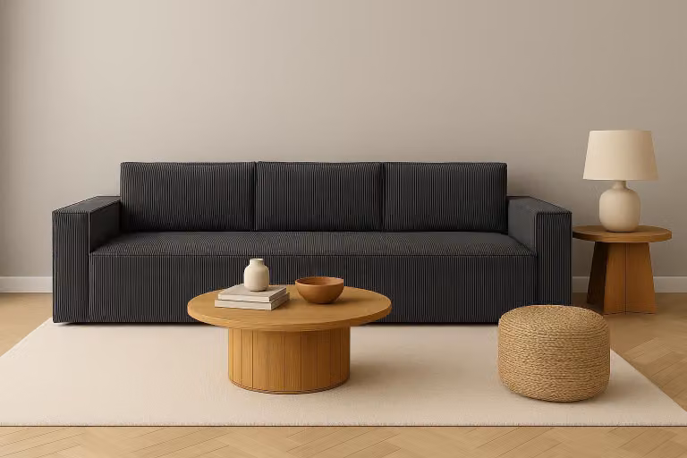 Divano letto GUTTO CORDA GREY in tessuto a coste con funzione letto - Design moderno in colori di tendenza