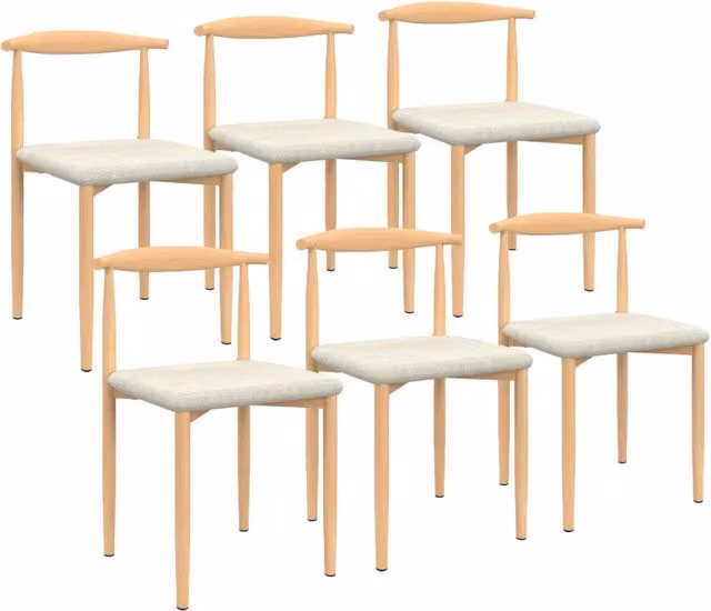 Set di 6 sedie da sala da pranzo NOE IDMarket in finto legno con sedute in tessuto beige stile scandinavo