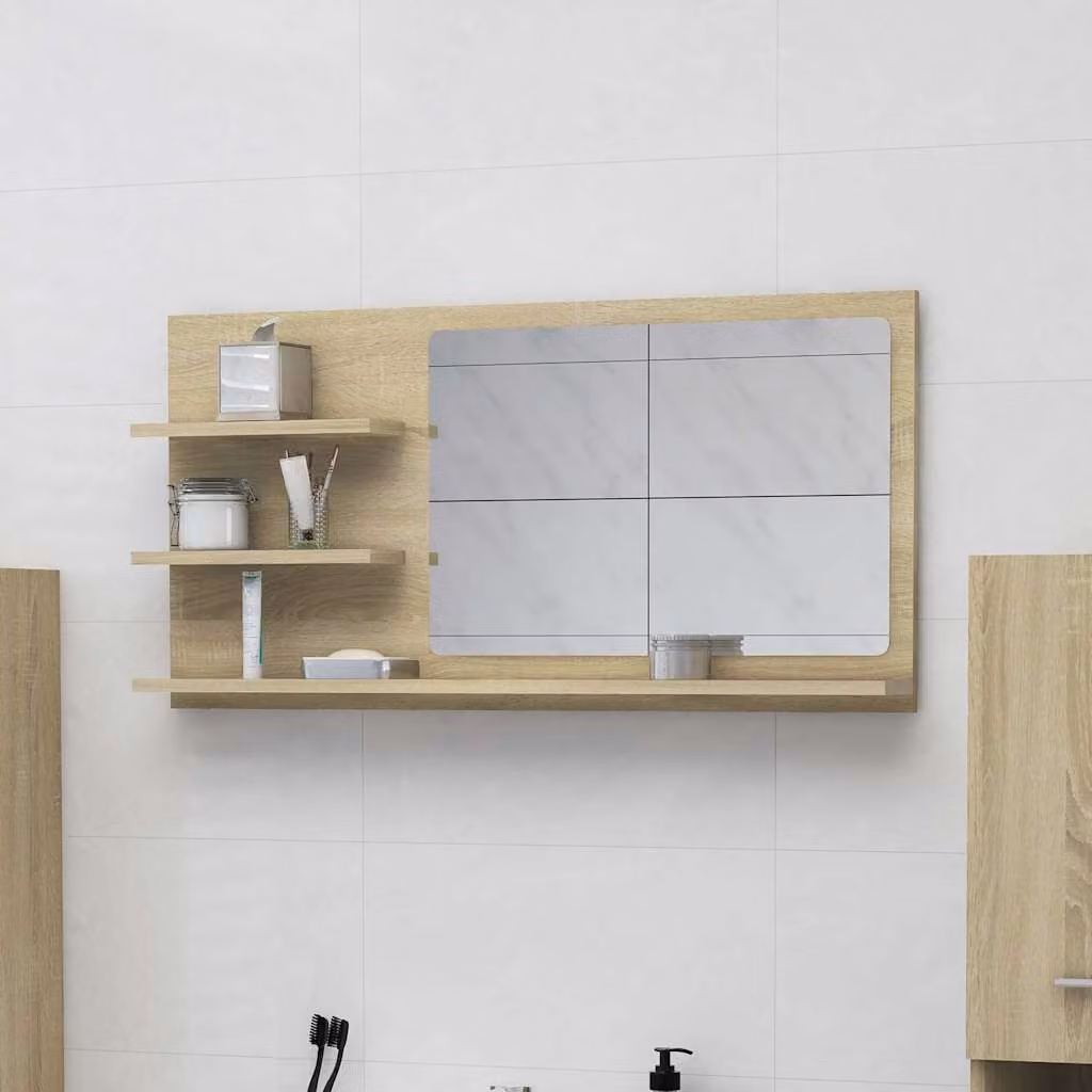 Specchio da bagno moderno vidaXL in legno color rovere sonoma, L 90 cm x H 45 cm x P 10,5 cm