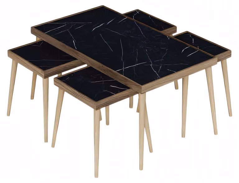 Schwarzer Holz Couchtisch mit Beistelltischen Modernes Design