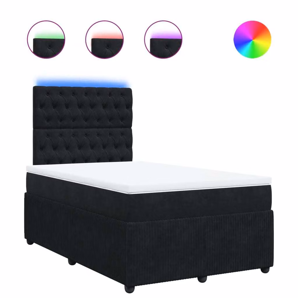 Giroletto a Molle con Materasso Nero 120x190 cm in Velluto