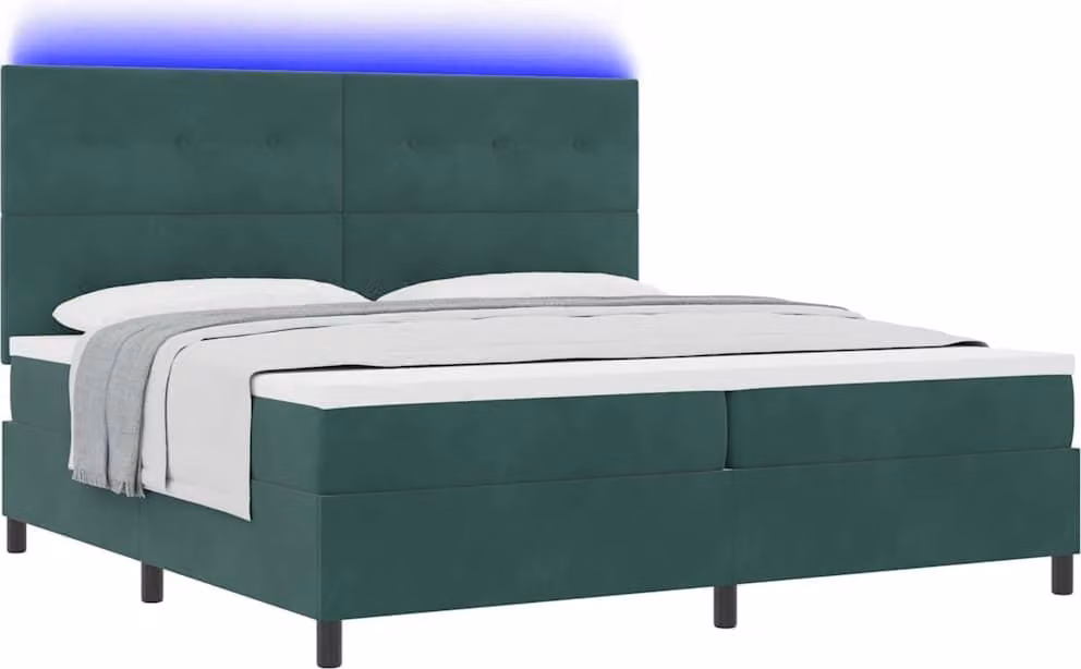 Letto a Sorgente LED Verde Scuro 200 x 200 cm Velluto
