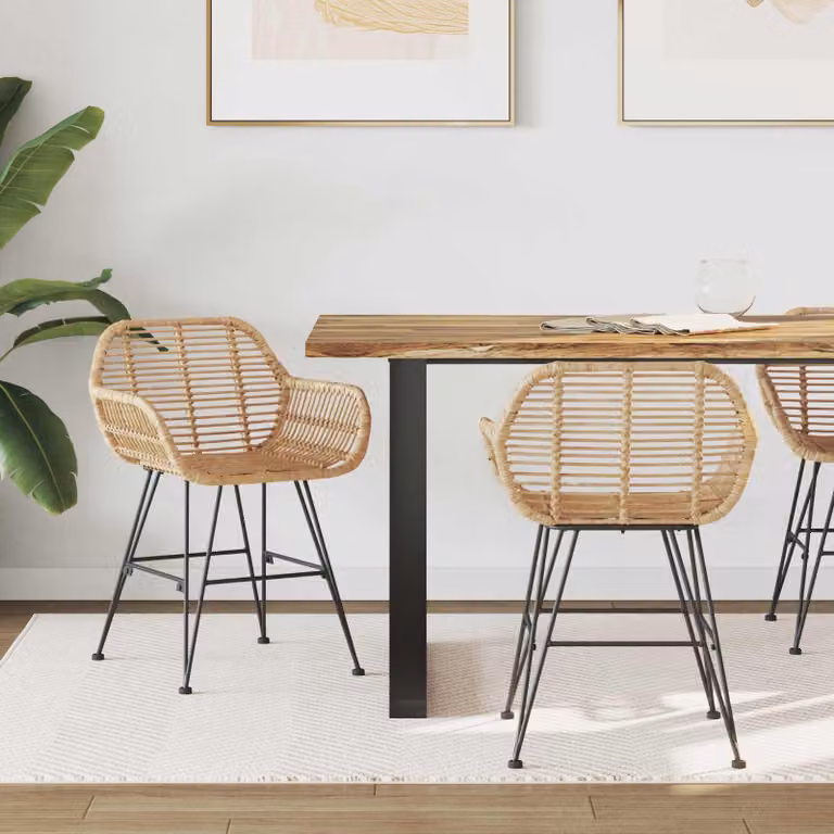 Set di 2 sedie da pranzo vidaXL in rattan e metallo, colore beige e marrone, L/P/H: 55 x 50 x 74 cm
