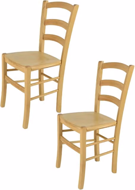 Set di 2 sedie Venice Tommychairs in legno di faggio naturale con seduta in legno beige e struttura marrone