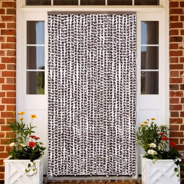 Tenda Antimosche vidaXL in Ciniglia Marrone e Bianca, Termoisolante e Semitrasparente, L: 118 cm, H: 220 cm