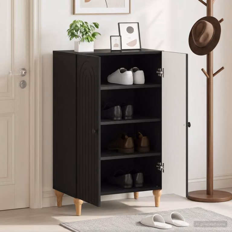 Scarpiera mobile vidaXL ALKMAAR nera con ante a battente e ripiani piatti L: 59,5 cm, P: 39,5 cm, H: 90 cm