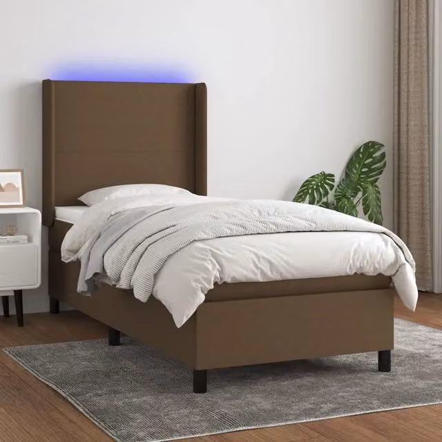 Letto a molla con testiera in tessuto e illuminazione LED con porta USB vidaXL marrone L 90 x P 200 x H 128 cm