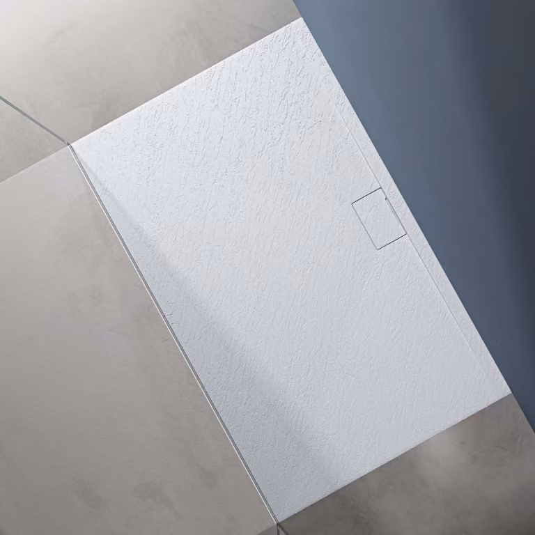 doporro Piatto Doccia Rettangolare 100x160 cm in Resina Minerale Bianco Effetto Pietra, Ultrasottile H 3 cm, Scarico Laterale con Piletta Inclusa šC Geoma07