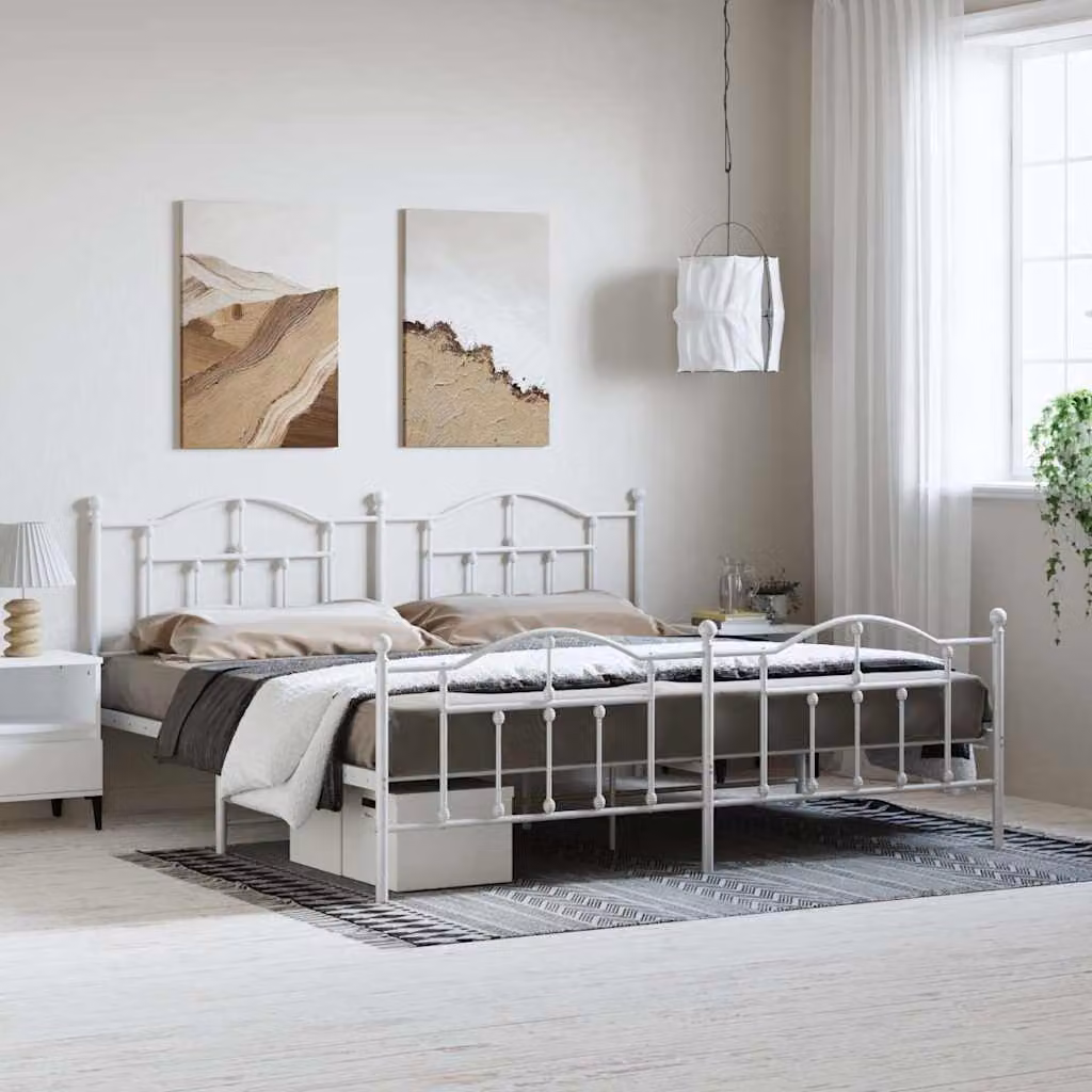 vidaXL Giroletto in metallo con testiera e pediera, Bianco, L: 198 cm x P: 97 cm x H: 207 cm