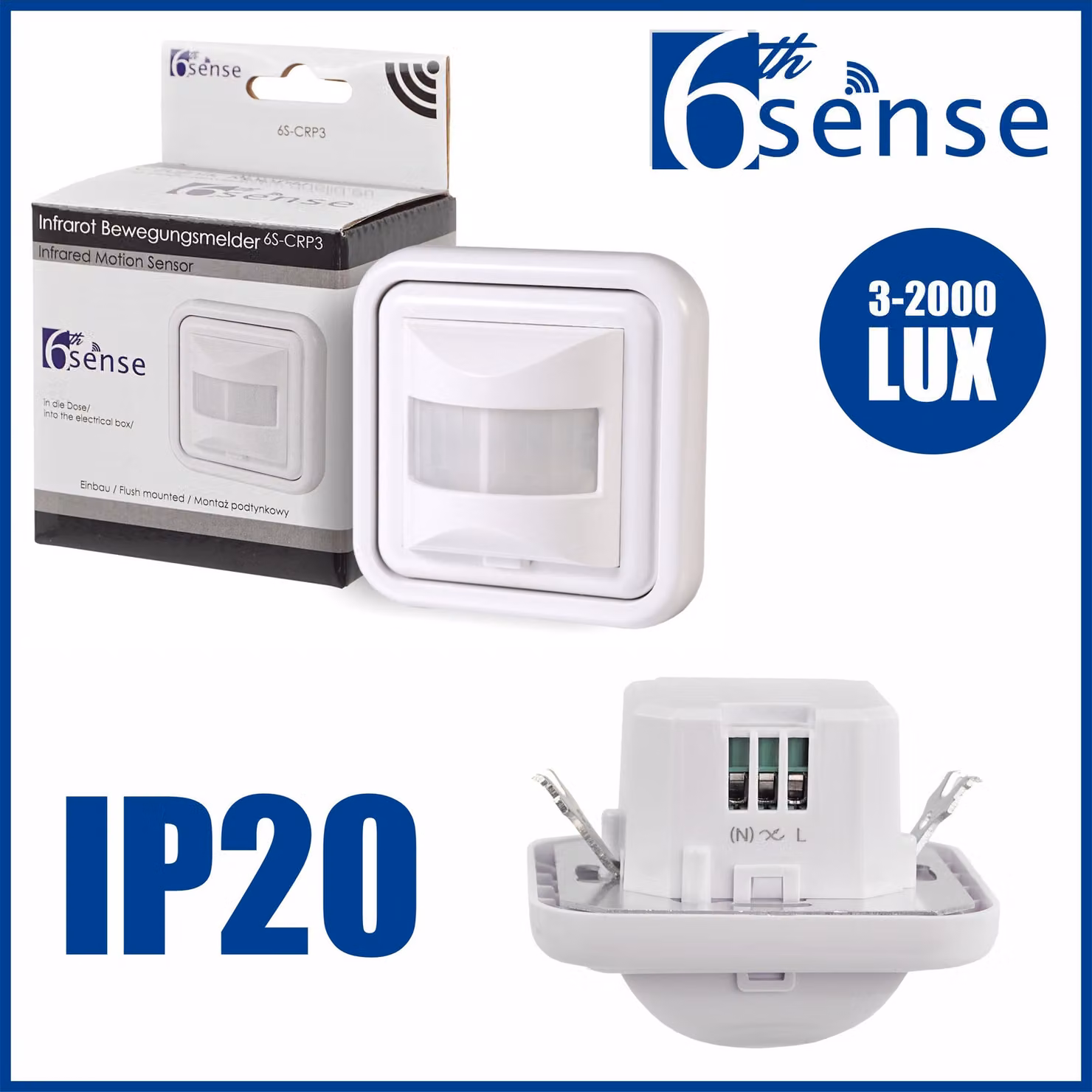 Sensore di movimento da incasso, sensore di movimento, rilevatore a 2/3 fili, angolo di rilevamento 160°, infrarossi PIR, LED, colore bianco