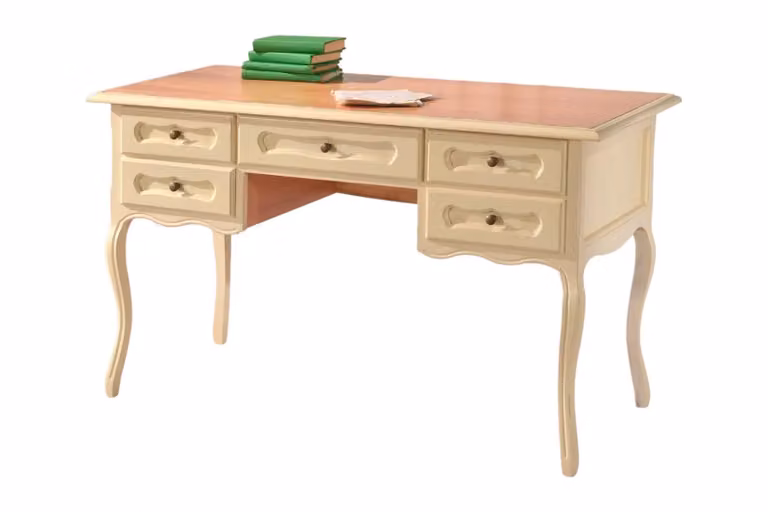 Scrivania bicolore beige e bianca con 5 cassetti Mobili 2G L: 130 cm, P: 60 cm, H: 79 cm