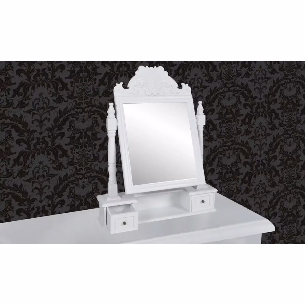 Toeletta con specchio rettangolare oscillante in MDF laccato bianco – 2
