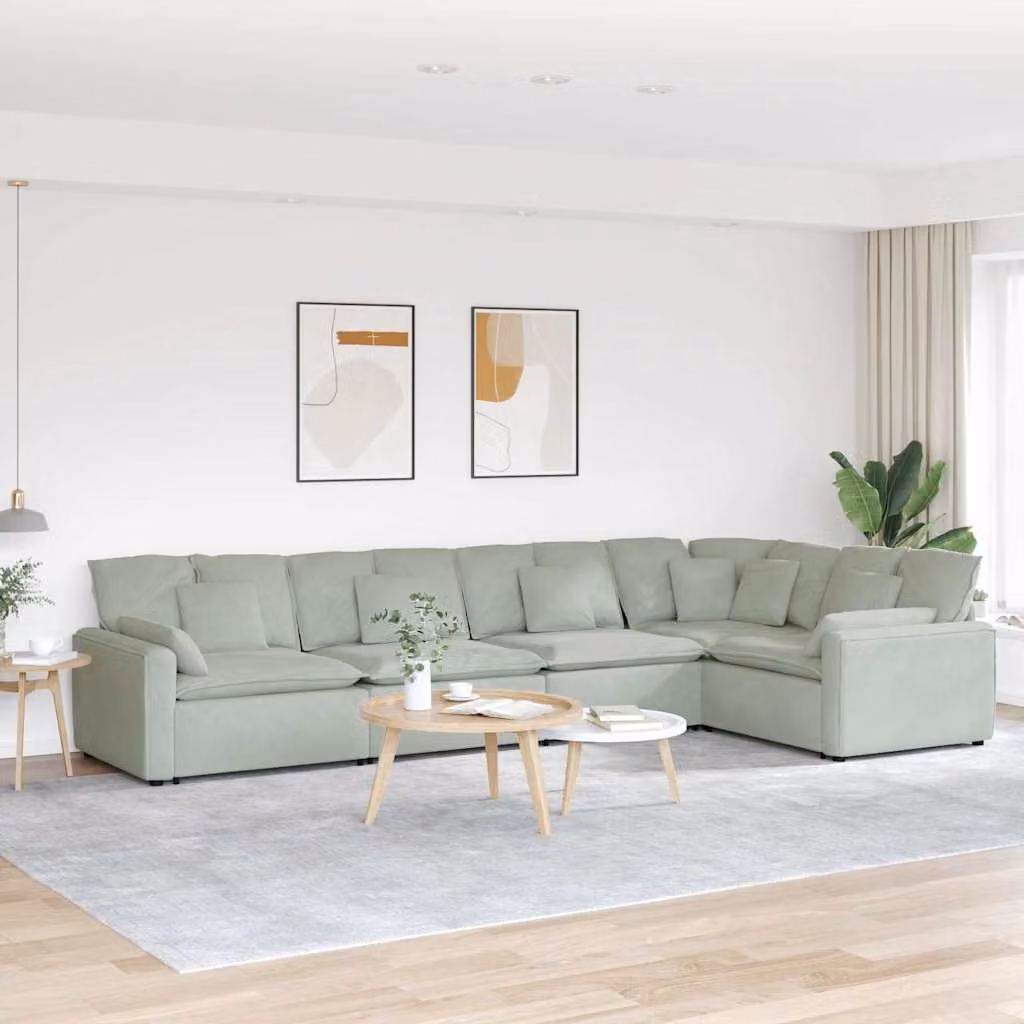 vidaXL Divano Modulare a L in Velluto Grigio con Cuscini e Struttura in Metallo e Legno