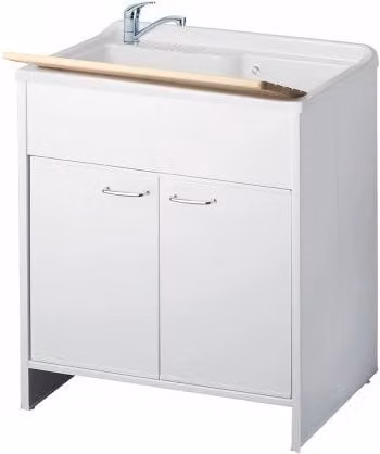 Lavatoio con mobile in PVC e vasca in polipropilene - Bianco