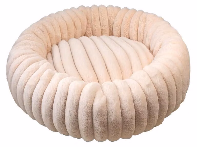 Cuccia per cani a forma di ciambella, cuccia per gatti, morbida, soffice, rotonda, 40 cm, beige