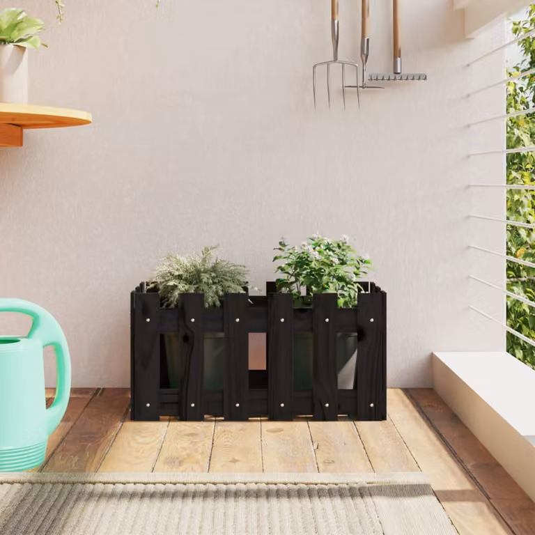 Fioriera da giardino a recinzione vidaXL in legno di pino massello, colore nero, L 60 x P 30 x H 30 cm