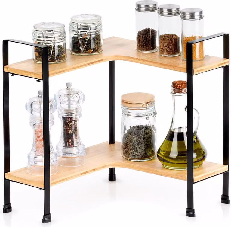 Vilde | Scaffale da cucina ad angolo - 2 livelli - 29,5x29,5x33,5 cm - Legno - Pratico per ogni stanza - Salvaspazio