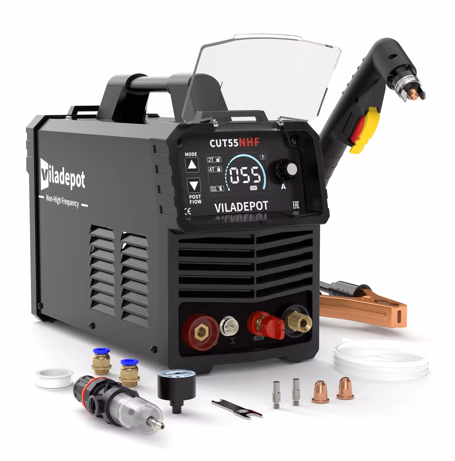Tagliasaldatura al plasma - CUT55 NHF - 55A, inverter IGBT - 220–240V, spina EU - Accensione pilota senza alta frequenza - Taglio pulito di 15 mm - Modalità 2T/4T