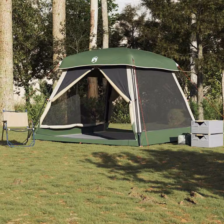 Tenda Familiare Cabina vidaXL per 6 Persone Verde Impermeabile in Poliestere e Fibra di Vetro