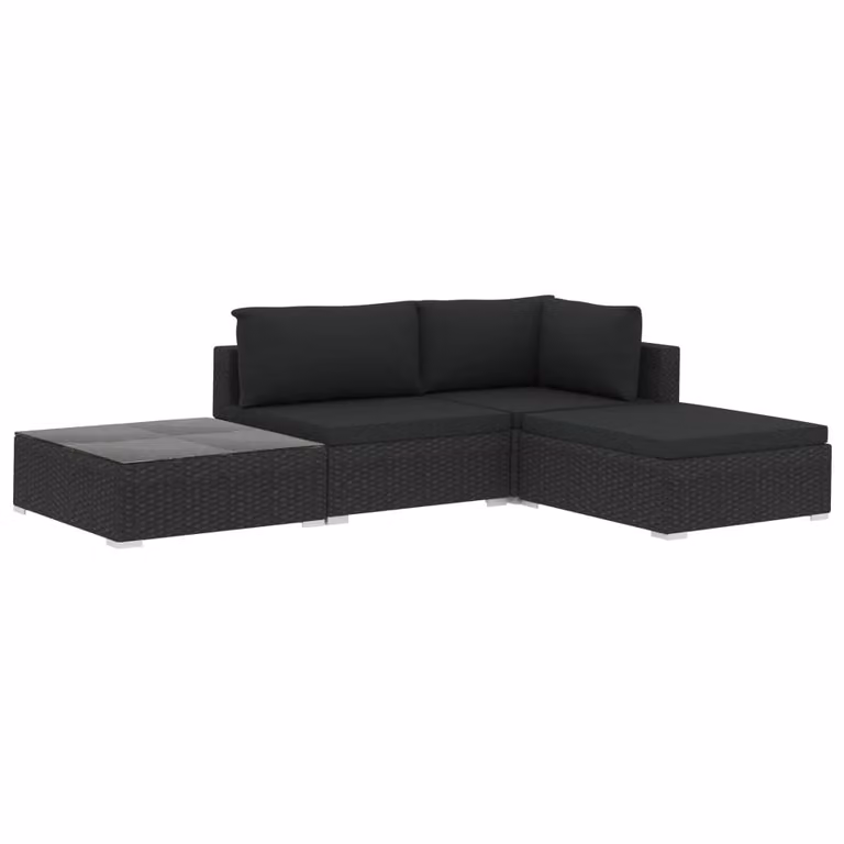 Set Divani da Giardino 4 pz con Cuscini in Polyrattan Nero