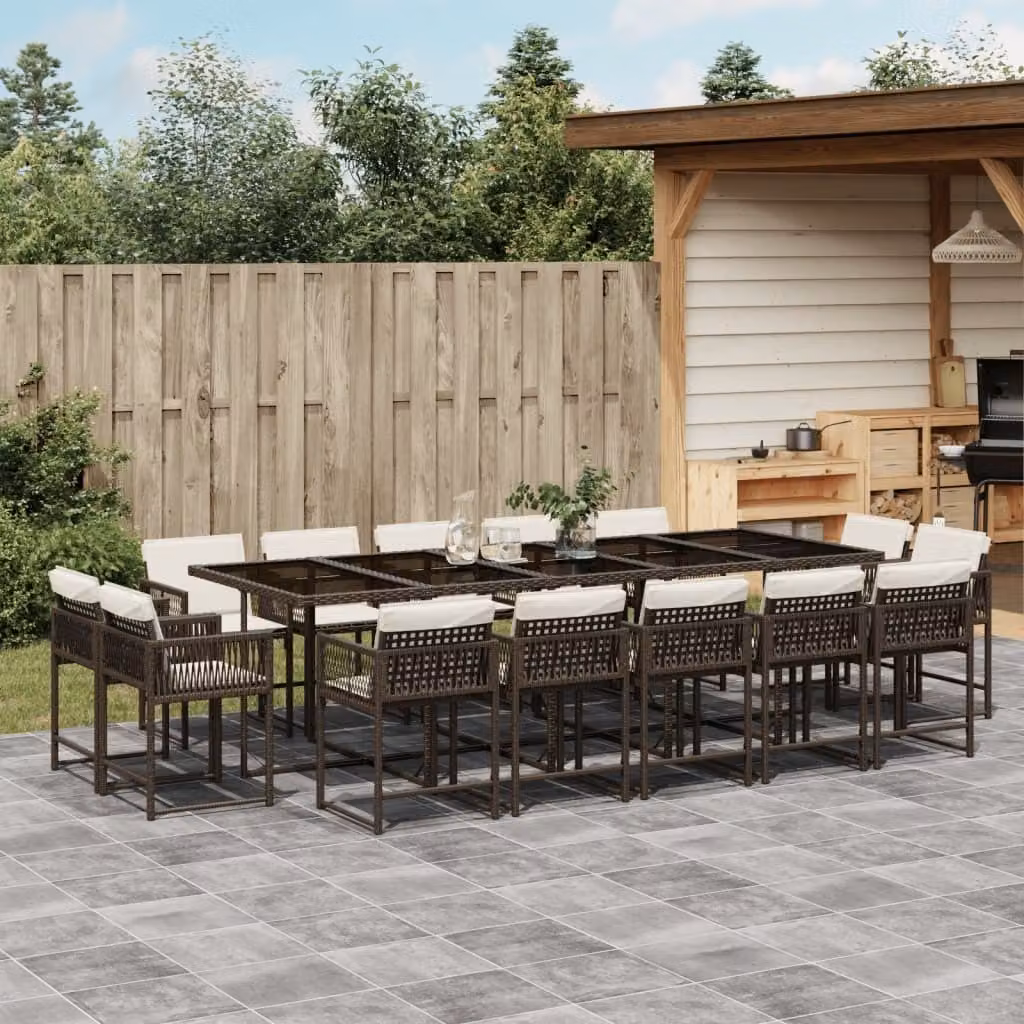 Maison Exclusive - Set da Pranzo da Giardino 15 pz con Cuscini Marrone Polyrattan