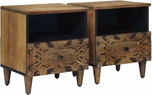 Set di 2 comodini vidaXL in legno di mango marrone L: 40 cm, P: 33 cm, H: 46 cm