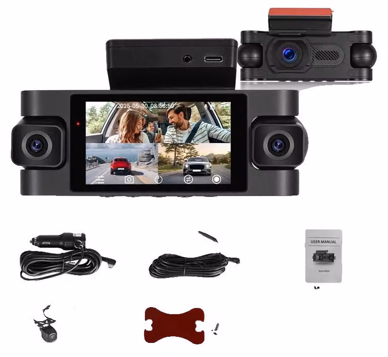 Telecamera da cruscotto, copertura a 360°, visione notturna, dash cam da 3 pollici