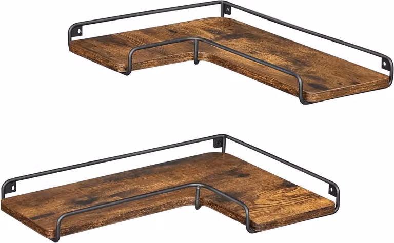 VASAGLE Mensola ad angolo a forma di L, set di 2, mensola a muro, design industriale, mensole a muro, per soggiorno, camera da letto, cucina, vintage marrone-nero