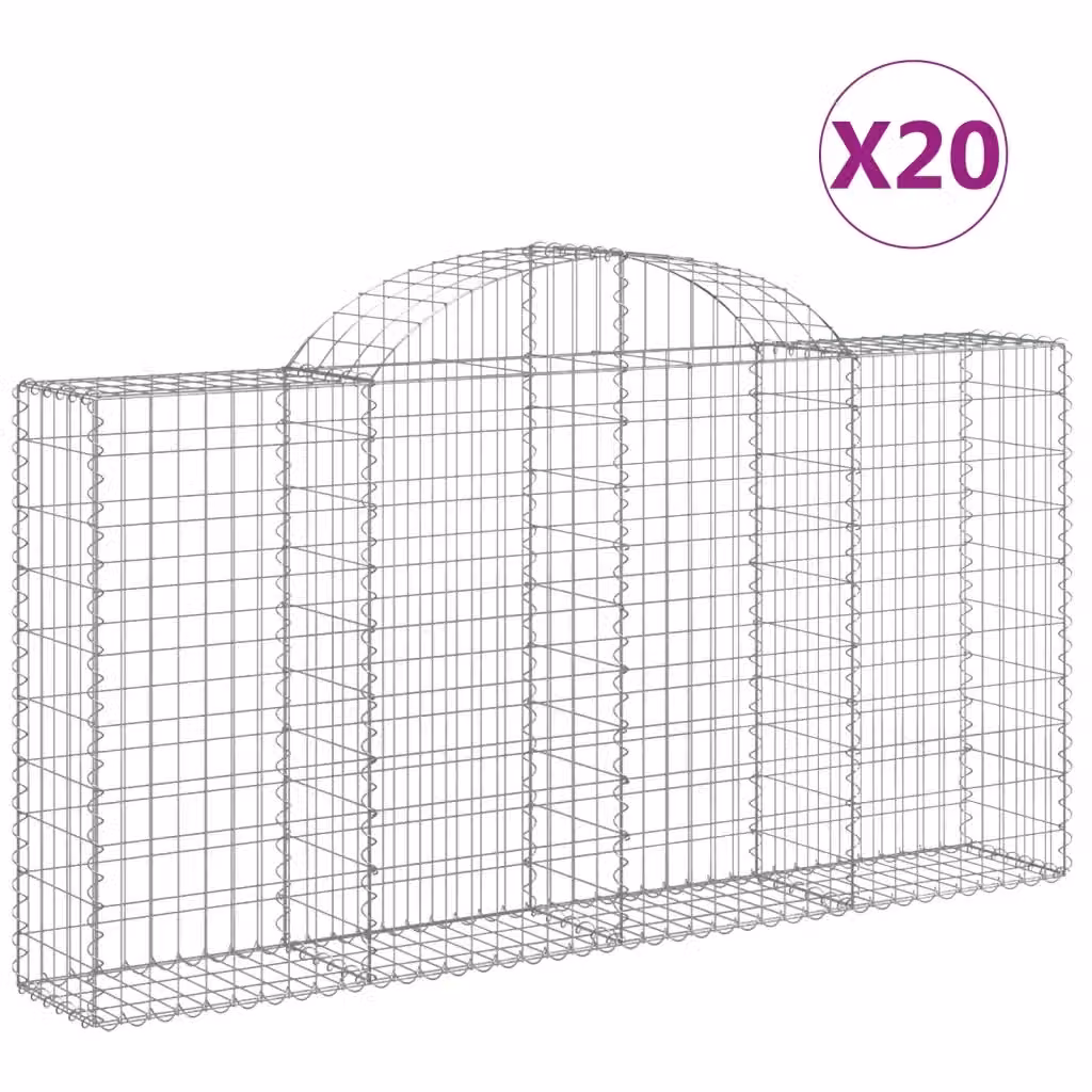 Set di 20 Cesti Gabbioni ad Arco vidaXL in Acciaio Zincato Argento L: 200 cm, P: 30 cm, H: 100/120 cm – 2