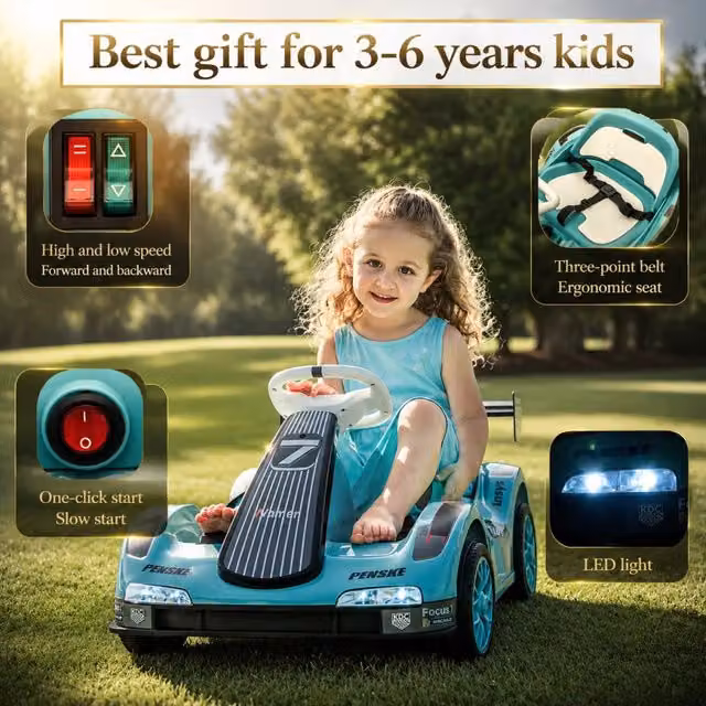 Go Kart Elettrico per Bambini 12V con Telecomando, Macchina Cavalcabile a Batteria Verde con Musica e Luci LED, L 81 cm x P 50.5 cm x H 45 cm