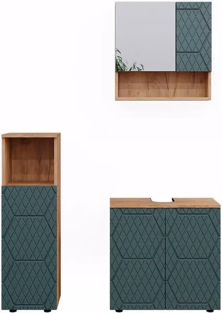 Set mobili bagno Irma Verde/Rovere dorato 3 pezzi Vicco